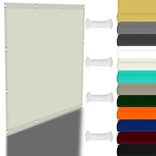 Set di pali per vela ombreggiante, 2,6 x 4,2 m, kit per tenda da giardino, cortile, piscina, blocco UV al 98%, colore avorio, corda inclusa