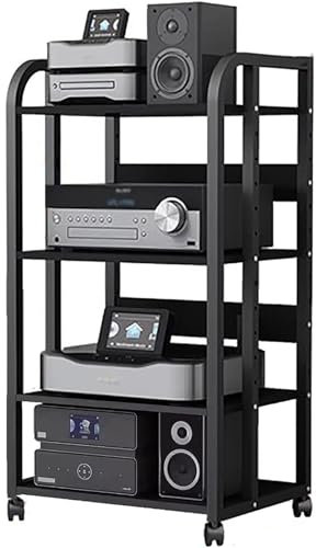 Rollwagen für Audiogeräte, tragbar, 19, 24, 30, 40 Zoll, großes Stereo-Schrank, schwarz, mit Stauraum, für Büro, Schlafzimmer, Wohnzimmer, AV-Medienregal (Farbe: Schwarz, Größe: 4 Ebenen, H 100 cm)
