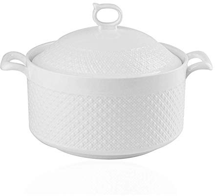 Soupière en céramique Blanche Pure avec Couvercle à Double poignée, cocotte Ronde en céramique Blanche, marmite en Argile, marmite en Terre Cuite, Batterie de Cuisine en céramique avec Couvercle blan