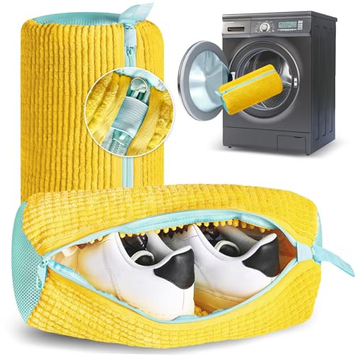 Shoe Washing Machine Bag 2PCS Shoe Laundry Bag for Washer and Dryer Deep Clean for Tennis Shoes, Sneakers and Slippers with Self-locking Zipper (Yellow)