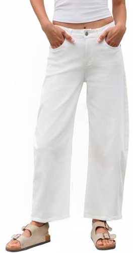 PEIHOT Jean baril pour femme tendance, extensible, taille moyenne, jambe large, jean boyfriend baggy avec poches