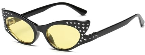 JUJNTNT Gafas de sol con forma de ojo de gato y diamantes para mujer, montura pequeña vintage con cristales UV400