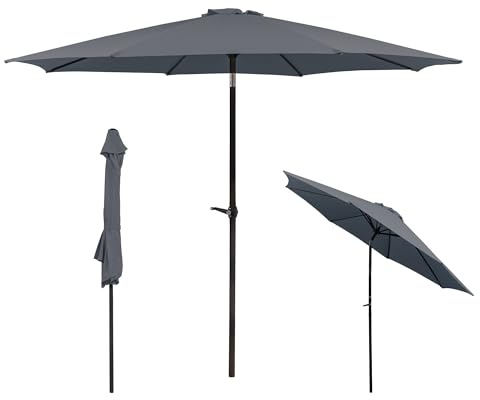 Hommdiy 270cm Sonnenschirm Knickbar, Neigbar Schutz 50+ Praktischer Reise Sonnenschirm Funktioneller Strandschirm für Balkon, Garten, Strand, Outdoor Dunkelgrau Sonnenschutzschirm