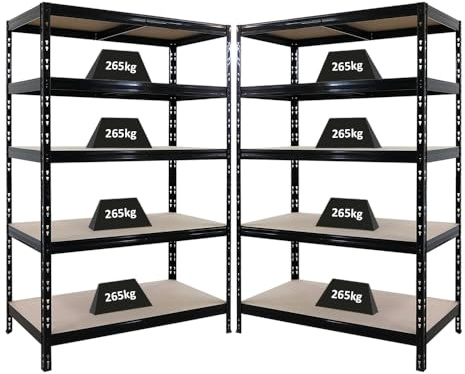 PROREGAL Mega Deal | 2X Schwerlastregal Tiger | HxBxT 180x120x60cm | Fachlast 265kg | Schwarz | Garagenregal, Lagerregal, Steckregal, Kellerregal