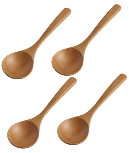 LIFKOME 4 pièces Cuillère de Hêtre Japonaise Cuillères à Soupe Longues pour Cuisine Maison Design Naturel Poignée Ergonomique Antibrûlure Ustensiles Écologiques pour Soupe et Porridge