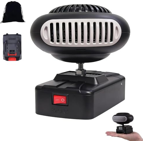 Termoventilatore portatile per auto, riscaldamento auto con batteria, 1500 mAh, ricaricabile, con porta USB, per campeggio, auto e finestre, con caricabatterie, design anti-ribaltamento (batteria a 5
