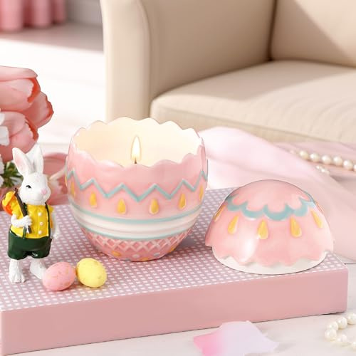 Lounsweer Easter Egg Candle for Spring Table Decorations Easter Scented Candle Pink Egg Decor Cute Decorative Housewarming Gifts for Women