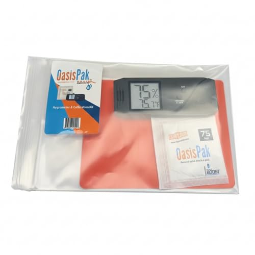 Oasis Humidification Caliber V Hygromètre numérique et thermomètre + Pack de contrôle d'humidité bidirectionnel OasisPak - Hygromètre et kit d'étalonnage pour humidificateurs - Thermomètre numérique