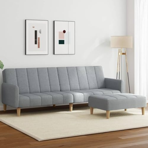 Mimdixy Wohnzimmer Couch Küchensofa,Schlafsofa 2-Sitzer mit Fußhocker Hellgrau Stoff