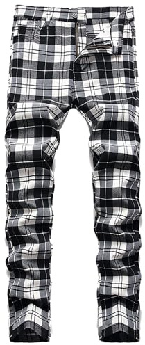 Generisch Pantaloni da uomo per il tempo libero, elasticizzati, slim fit, comodi, abbigliamento quotidiano, design a quadri a righe versatili, Nero , L