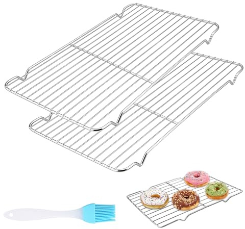 PULIANGLIU 2 Pcs Cooling Racks for Baking, 30x20 cm Stainless Steel Rack | Wire Grill Grid Oven Baking Tray for Cake Bread Meat Cooking Roasting Grilling Drying, with Bake Brush