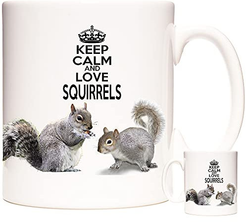 Grey Squirrel Mug, Keep Calm and Love Squirrels. 11oz Ceramic Squirrel Gift Mug.