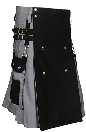 Scottish Black & Gray Two Tone Utility Kilt (as1, waist, numeric_42, regular)