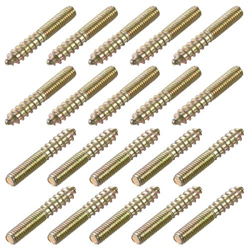 sourcing map M6 Hanger Bolts Length 1-5/8(40mm) Double Headed Bolts Self-Tapping Screw 6mm Wood Joint Furniture Legs 20pcs