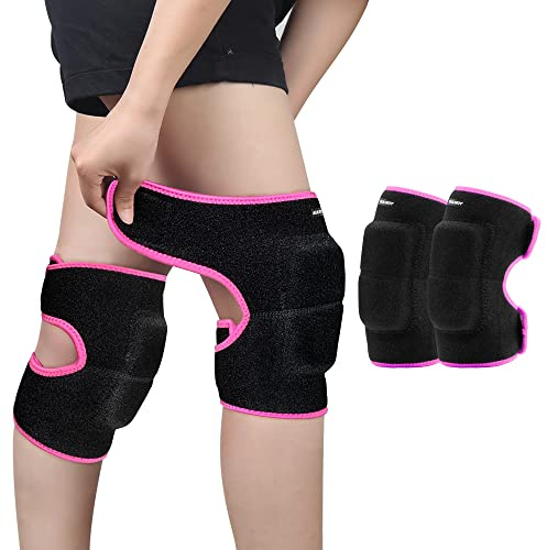ONTYZZ Ginocchiere Bambini Regolabili Sostegni di Sostegno per Ginocchio per Ragazzi Ragazze con SBR Pad per Ciclismo in Discesa Danza Volleyball Crawling Nero-Rosa/S