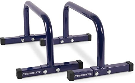 MSPORTS Low Fitness Parallettes Minibarren Professional LxBxH: 60x35x29 cm| Push-Up Bars Liegestützgriffe (Blau)