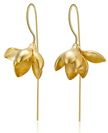 ✦ Weihnachtsgeschenke ✦Springlight Ohrringe Elegant Magnolie Blume Ohrringe Silber 925 Hängend Handmade Schmuck Damen Geschenke für Frauen.(Gold)