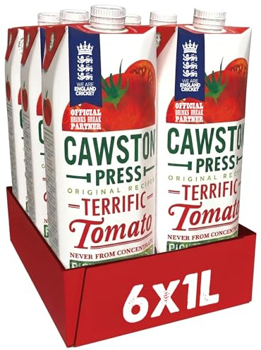 Cawston Press Tomato Pressed Juice - 1 Litre Pack of Juice Cartons All Natural – Vegan – No Added Sugar - Blended with a Squeeze of Lemon (Pack of 6)
