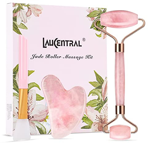 LauCentral Pieces Jade-Roller und Gua-Sha-Massage-Sets, LauCentral natürlicher Anti-Aging-Gesichtsroller zur Behandlung von Augenschwellungen, Hautstraffung, verjüngtem Gesicht und Hals, natürliches M