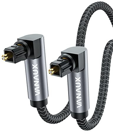VANAUX Double 90 Degree Optical Cable, 3.2ft SPDIF Audio Optical Cable, 360 Degree Rotatable L Shaped Right Angle Digital Toslink Male to Male Cable for Sound Bar, TV, Game Consoles(1m/3.2ft)