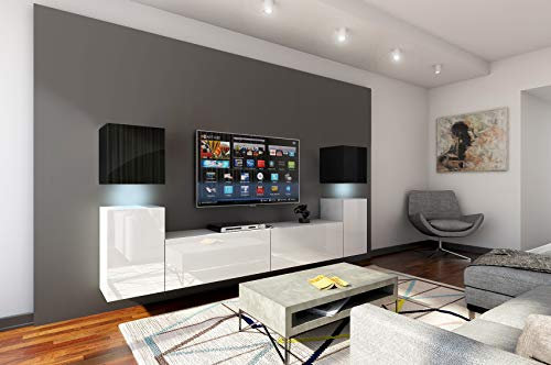Furnitech Wohnwand Wohnzimmer - Wohnzimmer Möbel mit LED Weiß - Hängend Wohnwand Modern Schrankwand mit Regale und TV Schrank (Future 32-HG-BW4 1A)