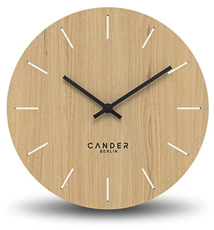 Cander Berlin MNU 2730 E Wanduhr Holz 28 cm Holzuhr lautlos modern Eichenfurnier Vintage ohne Tickgeräusche Wohnzimmer analog geräuschlos