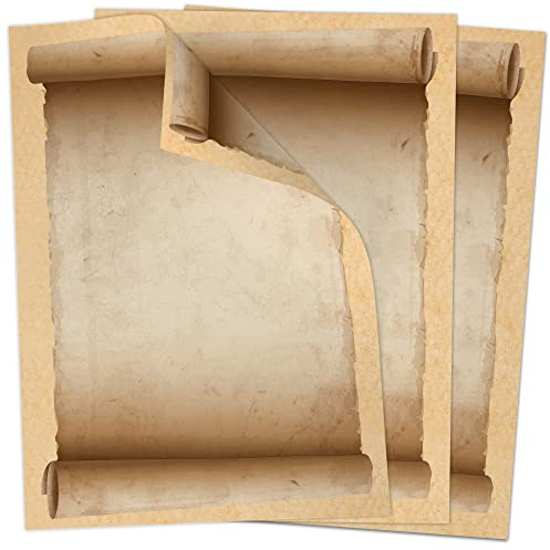 50 Blatt Briefpapier (A4) | Urkundenrolle Vintage Schatzkarte Menu | Motivpapier | edles Design Papier | beidseitig bedruckt | Bastelpapier | 90 g/m²