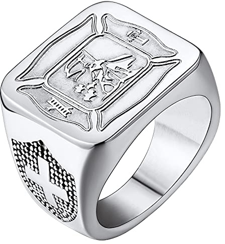 FaithHeart Personlig herr fingerring Saint Florian ring Helig Florian Fingerring skyddsängel sigillring med presentförpackning för vänner man, Rostfritt stål