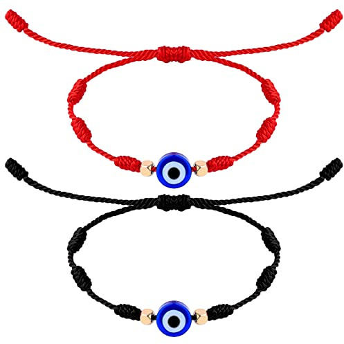 SAVITA Evil Eye Bracelets, Handmade Evil Eye Rope Adjustable Good Luck Nylon Rope Bracelet for Women, Men, Girls, Boys