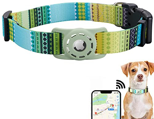 Konity Katzenhalsband, kompatibel mit AirTag, Polyester, für kleine Hunde, Bohemia Green, Größe XS: 20,3 - 30,5 cm Halsumfang