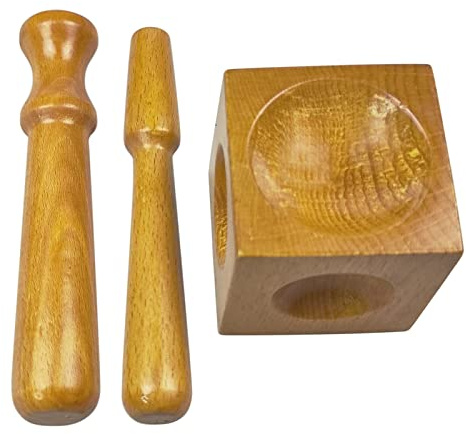 The Indivshow - Bloque abovedado de madera de 5 cm con 2 perforadores, herramientas para hacer joyas para kit de estampado de metal