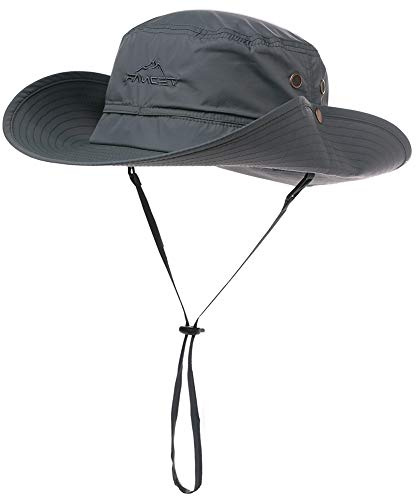 Comhats Sun Hat Men UPF 50 Wide Brim Womens Safari Hat Waterproof for Fishing Hiking Walking Trekking Gardening Windproof Grey L/XL