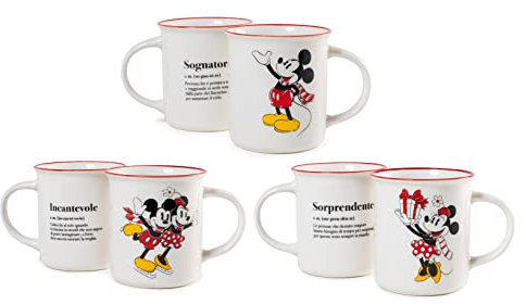 HOME Mickey e Minnie Xmas Set 6 Tazze Mug in New Bone China, 330cc, Natalizie, Festività, Natale, 7312568