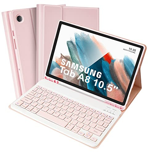 SOPPY Funda con teclado para tablet Samsung Galaxy Tab A8 de 10.5 pulgadas, diseño del Reino Unido, soporte para S Pen integrado, funda delgada con teclado desmontable para Samsung Tab A8 de 10.5