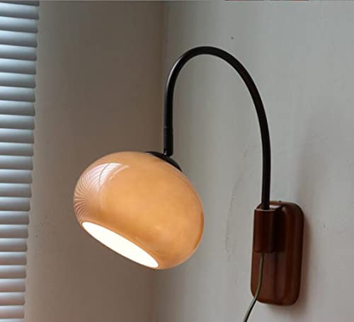 SXYSXYSXY Modern Holz Wandlampe mit stecker und Kabel Vintage Wandleuchte Innen Modern Glas Wandbeleuchtung Wandleuchten Wandlicht für Wohnzimmer Schlafzimmer Treppenhaus Flur 32 * 34 * 18cm E27*1