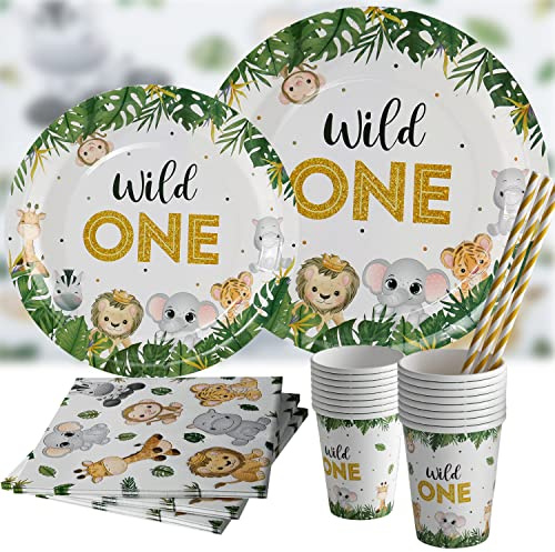Wild One - Vaisselle de fête d'anniversaire - Assiettes en papier - Gobelets - Serviettes et pailles - Pour 20 invités - Décoration de fête prénatale