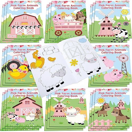 Faccito 24 Set Mini Libros de Colorear Libros de Pintar Recuerdo Fiesta Dibujo Artístico DIY Actividad(Granja Rosa)