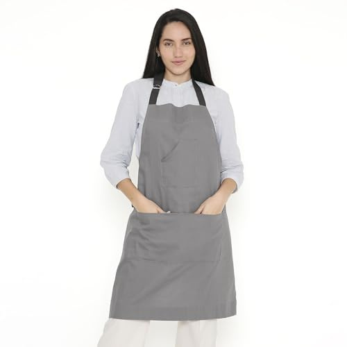 Encasa XO Delantal de cocina ajustable con bolsillos y toallero - 27x33 - Algodón ecológico, Hogar y el Restaurante, Hombres, Mujeres, Cocina, Hornead - Gris