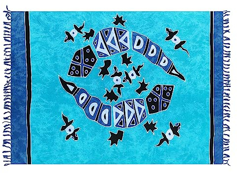 SAIVONA Großes Pareo Sarong Tuch Damen Wickelrock Strand Strandtuch Blickdicht Wickeltuch Umkleidehandtuch Wickelkleid Handarbeit aus Fair Trade Handbemalt Unisex + Gratis Schnalle und Haarband