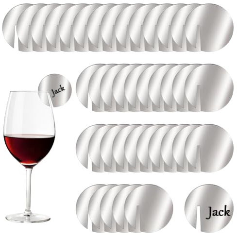 FINGERINSPIRE 40 Stück Runde Acryl Getränkeanhänger Silberfarbener Spiegel Leere Acryl Getränkeanhänger Flache Runde Kelchmarker Acryl Weinglas Namensschilder Für Festival Hochzeit Party Dekoration