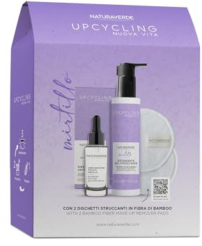 Naturaverde | Skincare Kit Viso Upcycling Mirtillo, Gel Detergente 150ml e Siero 30ml, Estratto di Mirtillo, Vitamina C e Acido Ialuronico + Dischetti Struccanti, Set Skincare Completo, Anti-aging