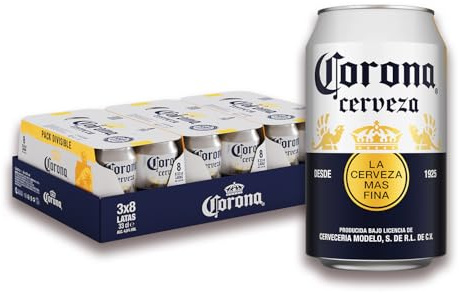 Corona, Cerveza Lager Ligera Afrutada, 3 Packs 8 Latas x 33cl