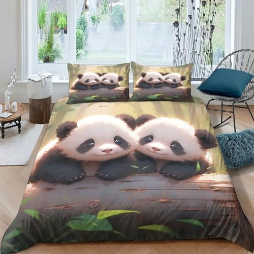 BARDYS Panda Parure De Lit Imprimé en 3D Animals Housse De Couette avec Taie d'oreiller Linge De Lit en Microfibre Douce,Ensembles De Literie pour Adultes Et Enfants Double（200x200cm）