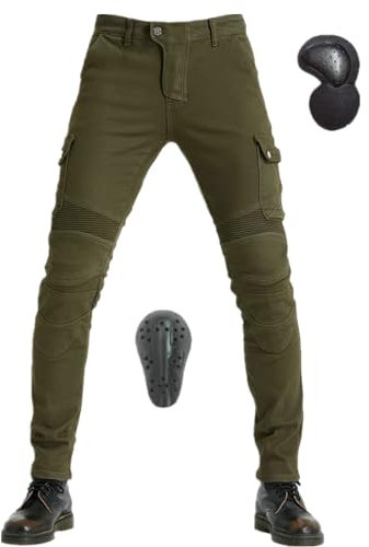 HOMDECR Motorradhose Herren/Damen, Aramid-Gewebe Stretch Jeans Hosen Herren/Damen, Motorrad Hosen Herren Herren/Damen Mit Protektoren (Grün,S)
