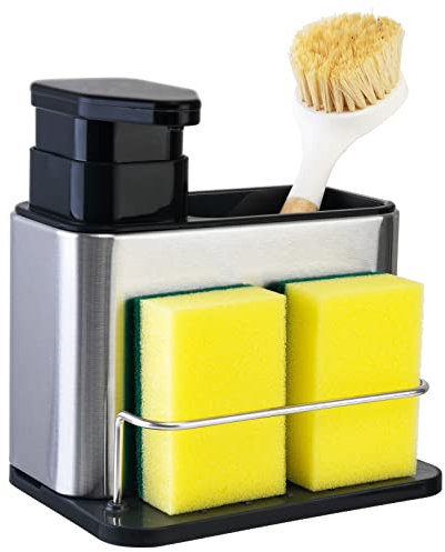 Nicoone Organizador de fregadero de cocina 3 en 1, organizador de limpieza antideslizante para fregadero, dispensador de botellas de líquido para lavar el baño, almacenamiento para fregaderos,