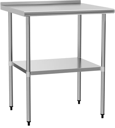 HOCCOT Stainless Steel Table for Prep & Work 30 X 30 inches with Adjustable Undershelf and Backsplash, Commercial Workstations, Utility Table in Kitchen Garage Outdoor BBQ