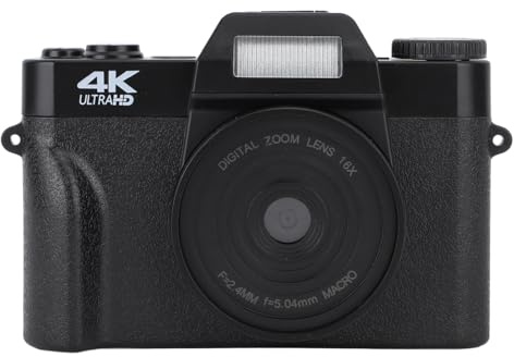 Appareil Photo Numérique 4K HD pour Adultes, Caméra de Vlogging à Zoom Numérique 48 MP 16X, Mise au Point Automatique et Caméra de Prise de Vue Anti-secousse, écran IPS de 3