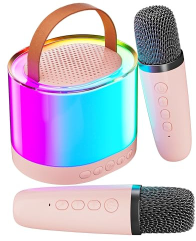 Ankuka Karaoke 2 Micrófonos Inalambricos Juguetes Niña Karaoke Infantil Altavoz Bluetooth para Adultos con LED, Adecuado para Regalos, Fiestas, Cumpleaños Rosa