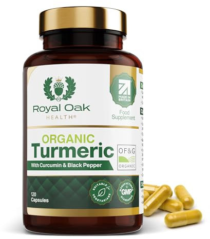 Organic Turmeric and Black Pepper Capsules with 95% Curcumin, tumeric Supplements high Strength, Certified Organic by Soil Association, 120 Vegan Capsules