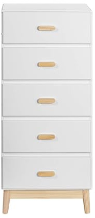 Rebecca Mobili Cassettiera per Cameretta, Cassettiera per Bambini, Bianco Marrone, MDF Pino, con 5 Cassetti, con Sistema Anti Ribaltamento - Misure HxLxP: 115 x 50 x 40 cm - Art. RE6980